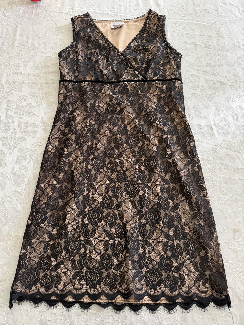 Ann Taylor Loft Sleeveless Black Lace Overlay Dress with Nude Lining